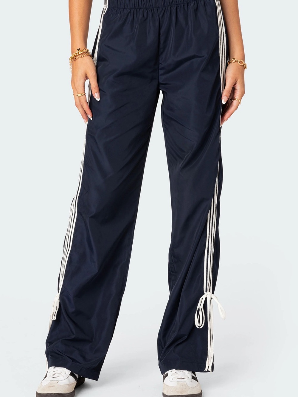NWT Edikted Remy Bow Ribbon Track Pants Navy Blue size Small - Picture 3 of 7